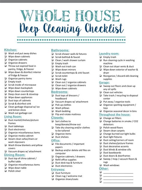 Deep Cleaning House Checklist Printable