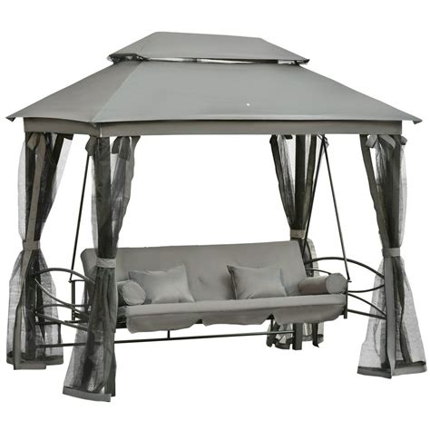 Outsunny 3 Person Canopy Gazebo Swing Daybed Outdoor Patio with Mesh ...