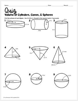 Volume of Cylinders, Cones, and Spheres Quiz by Lisa Davenport | TPT