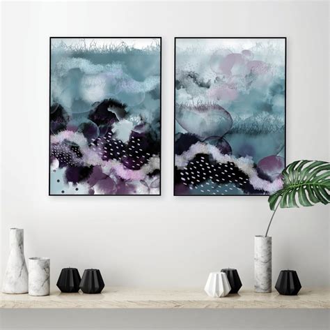 Set of 2, teal purple printable art, teal abstract, teal downloadable ...