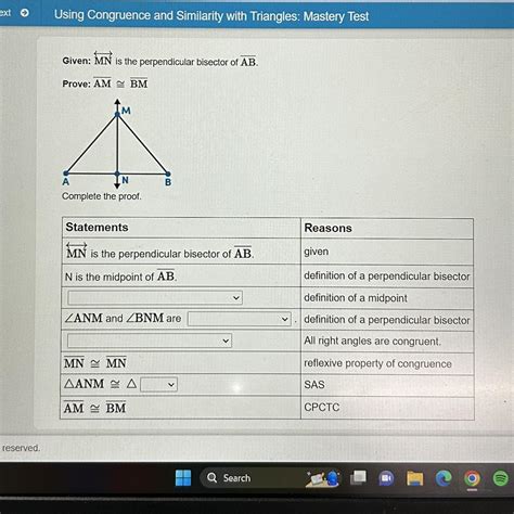 Given: MN is the perpendicular bisector of AB. Prove: AM M BM A LN ...