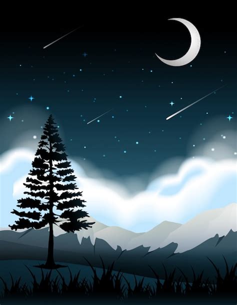 Premium Vector | A silhouette tree at night