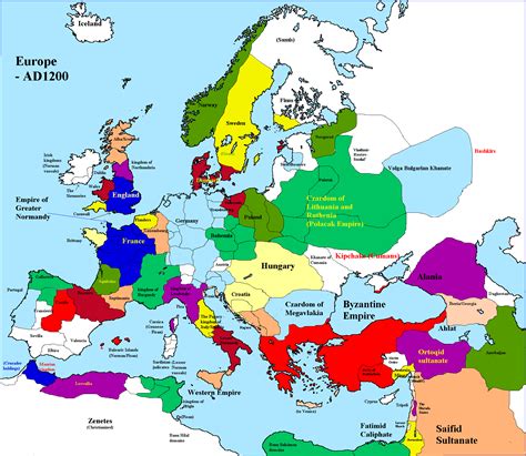 A map of Europe in 1200 | History geography, European history, Europe map