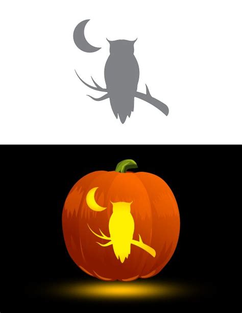 Printable Perching Owl And Moon Pumpkin Stencil | Pumpkin stencil ...