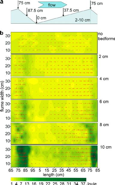 Flow fields over the streambed in the control flume and the bedforms ...