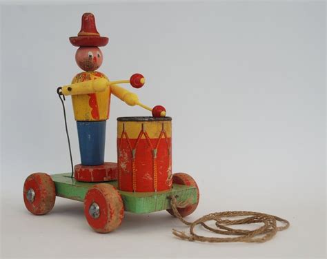 Antique Wooden toy Kid pull toy Drummer by FrenchTouchBoutique (With ...