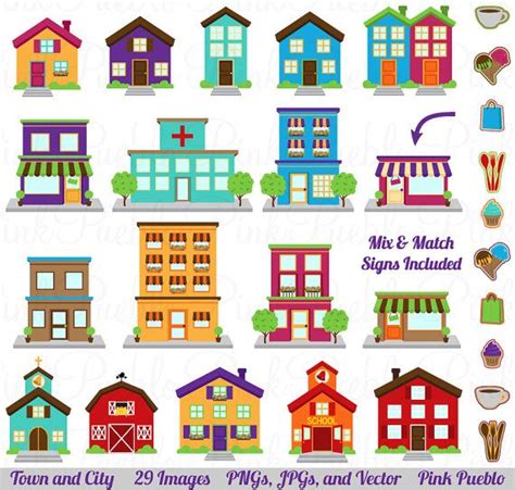 City Clipart Clip Art, Printable House Village Town Clip Art Clipart ...