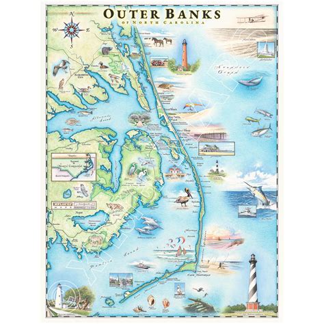 North Carolina, Outer Banks Hand-Drawn Map - Xplorer Maps