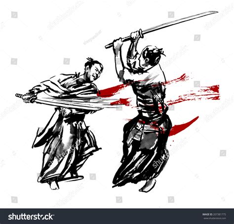 Samurai Duel Two Japanese Fighting Sword Stock Illustration 207381775 ...