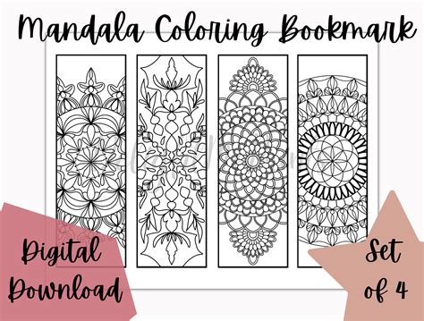 Mandala Coloring Bookmark - Set of 4 Graphic by Melissam Illustration ...