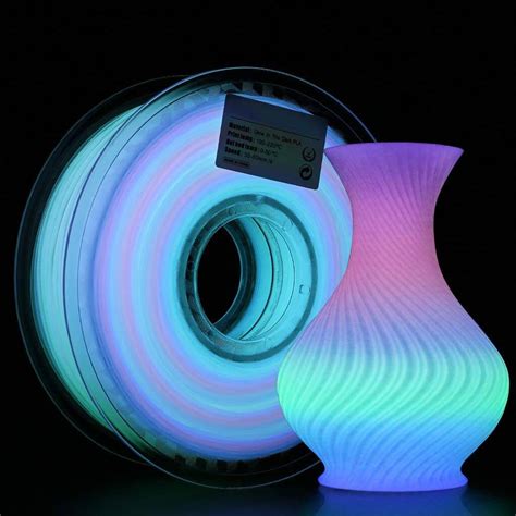 Kiwi3D Luminous Rainbow PLA 3D Printer Filament | 1.75MM, 1KG Spool ...