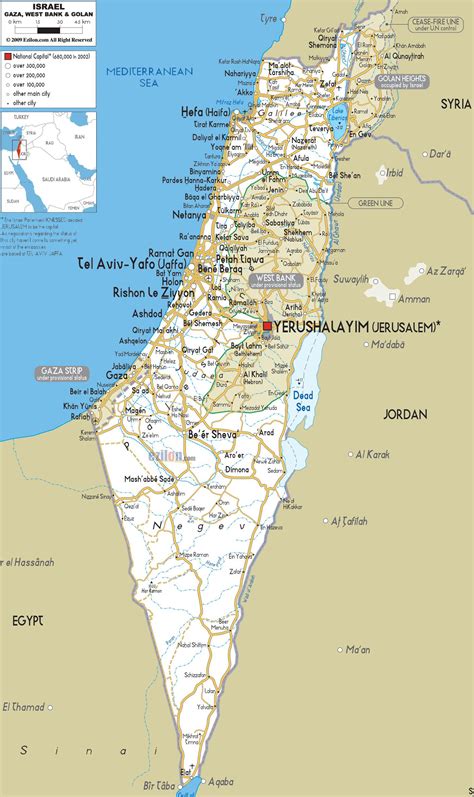 Izrael silnice mapa - Mapa izraele silnice (Západní Asie - Asie)