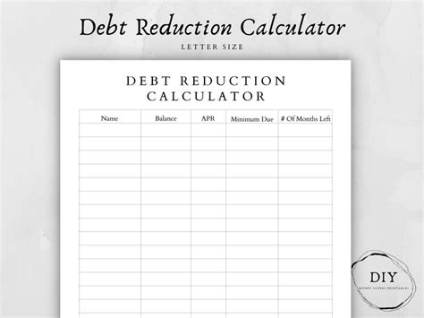 Debt Reduction Calculator Debt Payoff Calculator Debt Free | Etsy