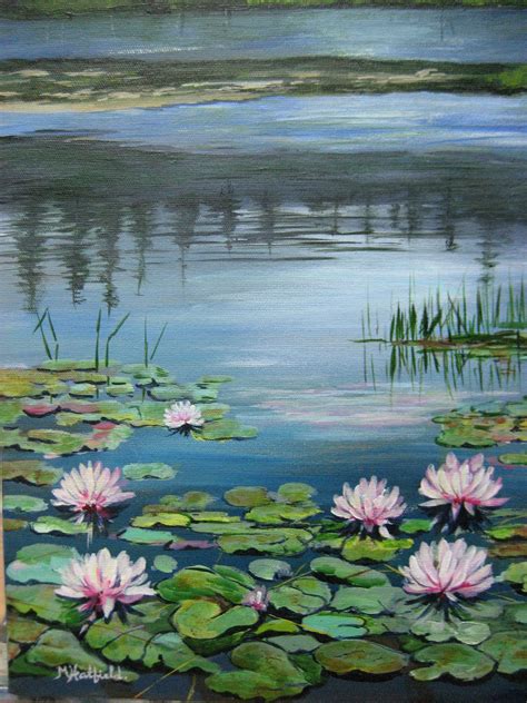 Pink Water Lilies in acrylic by M. Hatfield | Florals | Pinterest ...