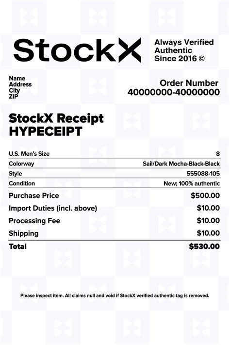 StockX Receipt — HYPECEIPT