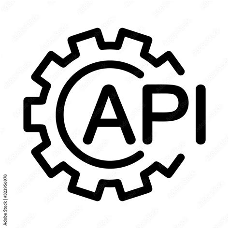 API with gear icon. Linear template for software logo. Black simple ...