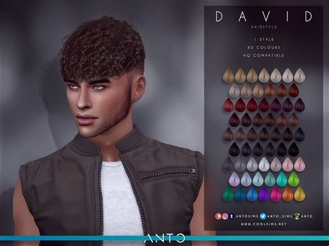 Anto - David (Patreon) | Sims hair, Sims 4 curly hair, Sims 4 hair male