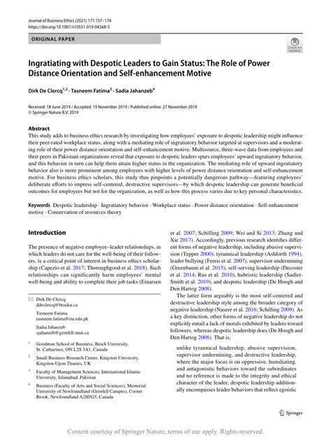 Ingratiating with Despotic Leaders to Gain Status: The Role of Power ...