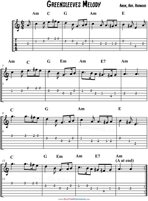 Greensleeves-Melody-TAB - Guitar Command | Guitar tabs, Guitar tabs ...