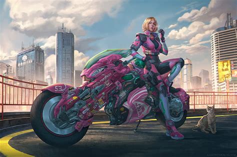 HD wallpaper: Sci Fi, Cyberpunk, Blonde, Car, Girl, Motorcycle, Vehicle ...