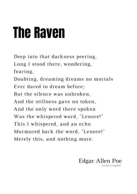 Printable Poem The Raven By Edgar Allan Poe