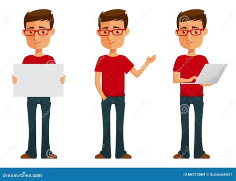 Cute Cartoon Guy in Various Poses Stock Vector - Illustration of shirt ...