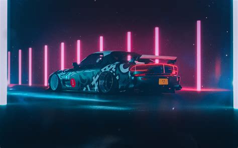 Sports Car Retro Car Neon Mazda RX 7 FD Pink Cyan Wallpaper ...