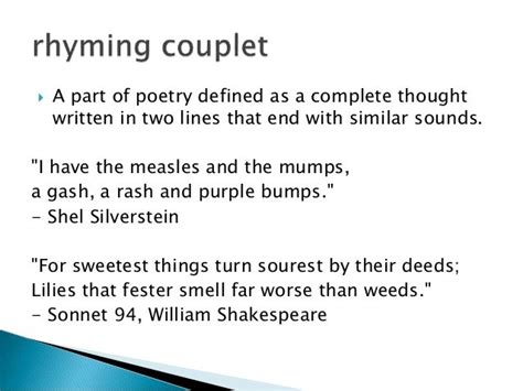 Iambic tetrameter and rhyming couplet