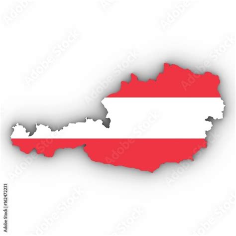 Austria Map Outline with Austrian Flag on White with Shadows 3D ...