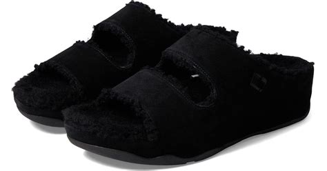 Fitflop Shuv Two-bar Shearling-lined Suede Slides in Black | Lyst