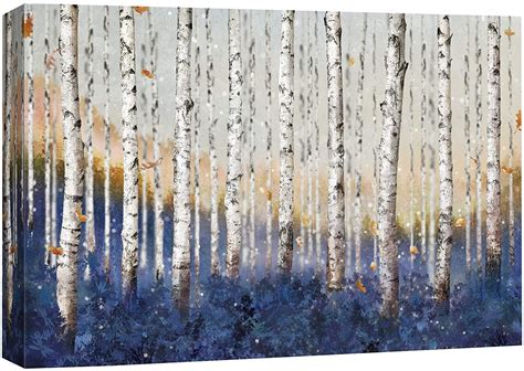 Canvas Wall Art White Birch Trees with Blue 48" x 32" Painting Canvas ...