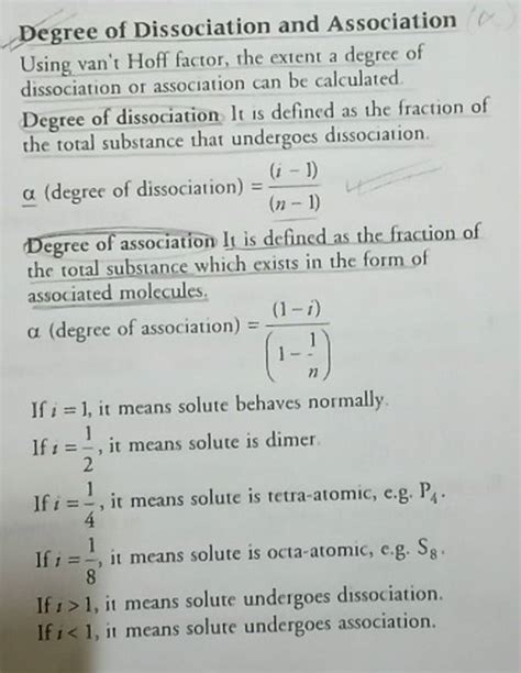 Degree of Dissociation and Association Using van't Hoff factor, the exten..