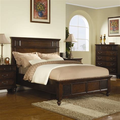 King size Classic Neo-Traditional Wood Bed in Dark Cherry Merlot Finish