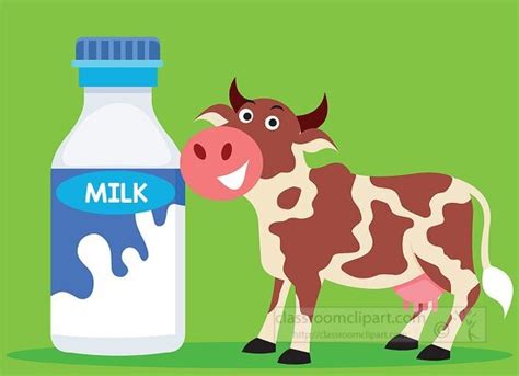 illustration of happy smiling cow with milk bottle clipart - Classroom ...