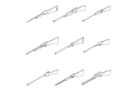 Hunting rifle icons set vector outline