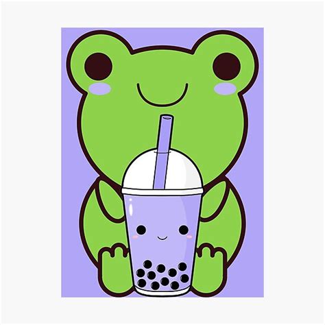 "Cute Cartoon Kawaii Frog drinking Boba Tea | adorable Boba animals ...