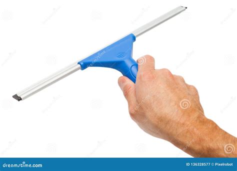 Hand Holding Blue Squeegee stock image. Image of handle - 136328577