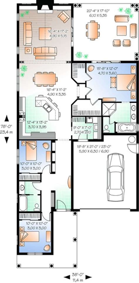 Narrow Lot Plan: 1,779 Square Feet, 3 Bedrooms, 2 Bathrooms - 034-00670