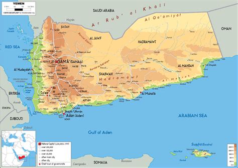 Yemen Map (Physical) - Worldometer