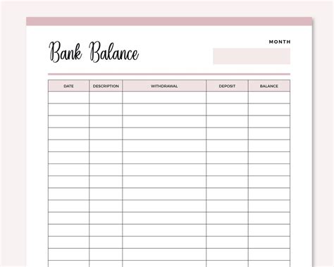 Printable Bank Balance Sheet Savings Tracker Banking Record | Etsy India