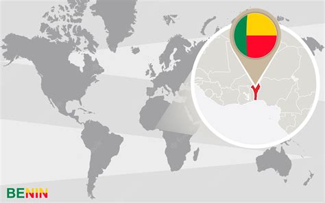 Premium Vector | World map with magnified benin. benin flag and map.