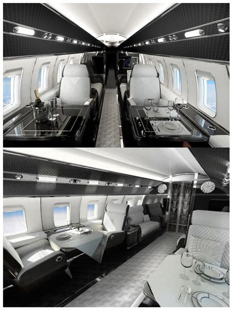 Modernistic white and black private jet interior | Private jet interior ...