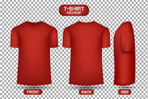 plain red t-shirt design, with front, back and side views, 3d style t ...