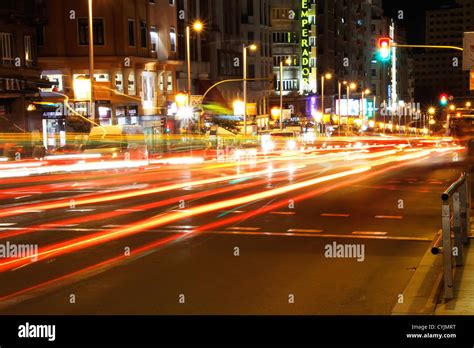 Famous and typical street of Gran Via in Madrid at night Stock Photo ...