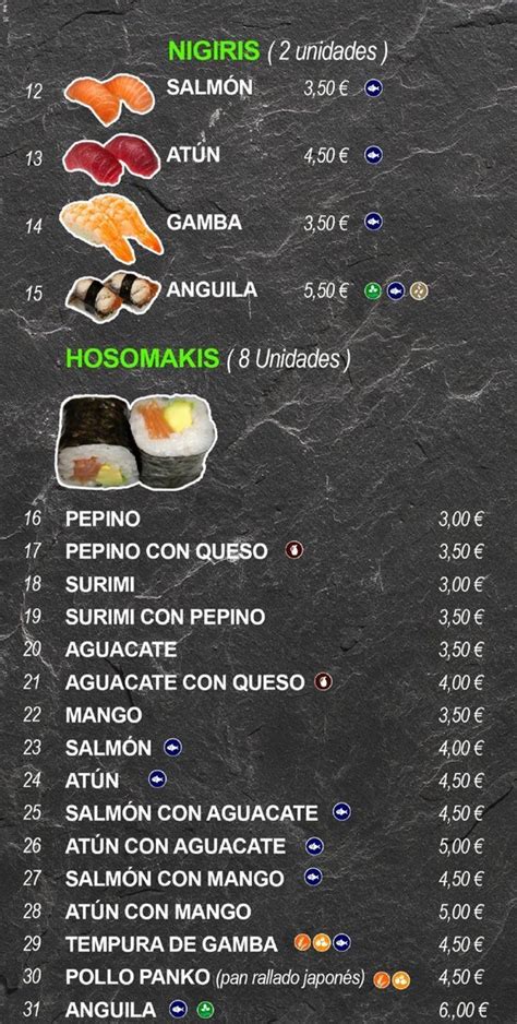 Menu at Hanami Sushi restaurant, Algeciras