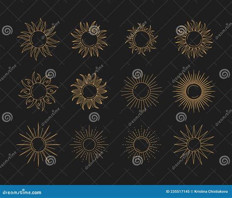 Set Outline Sun Logo Design Templates - Abstract Design Elements for ...