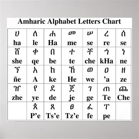 Amharic Alphabet Letters Chart - 33 Degree Poster | Zazzle.com