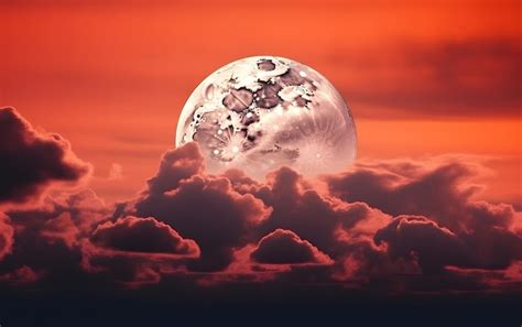 Premium AI Image | A red sky with clouds and the moon in the background