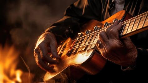 Premium AI Image | a man playing a guitar by the fire