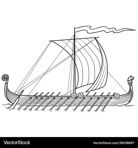 Sketch an old boat with oars coloring isolated Vector Image